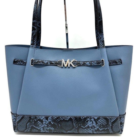 Michael Kors Reed Large Tote Bag Denim Snakeskin Blue - Picture 1 of 11